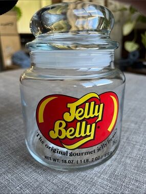 Vintage Jelly Belly Big Glass Jar with Lid 18 oz.